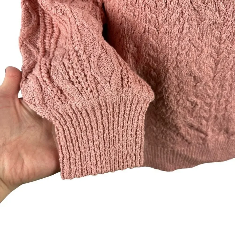New Free People Villa Cable Pullover Sweater in Pink Bubble Bath Size XL Barbie